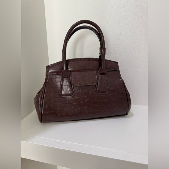 Zara Handbags - Zara Dark Brown Croc-Embossed Shoulder Bag
